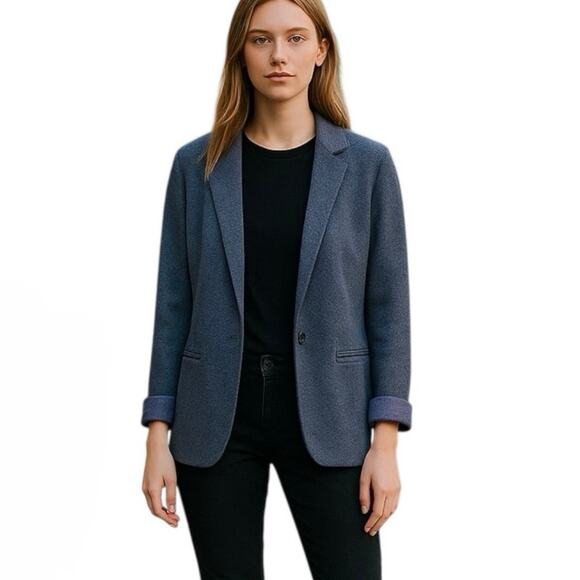 Skies Are Blue Hannah Knit Blazer Size M Navy Blue Business Casual Nautical - Picture 1 of 12